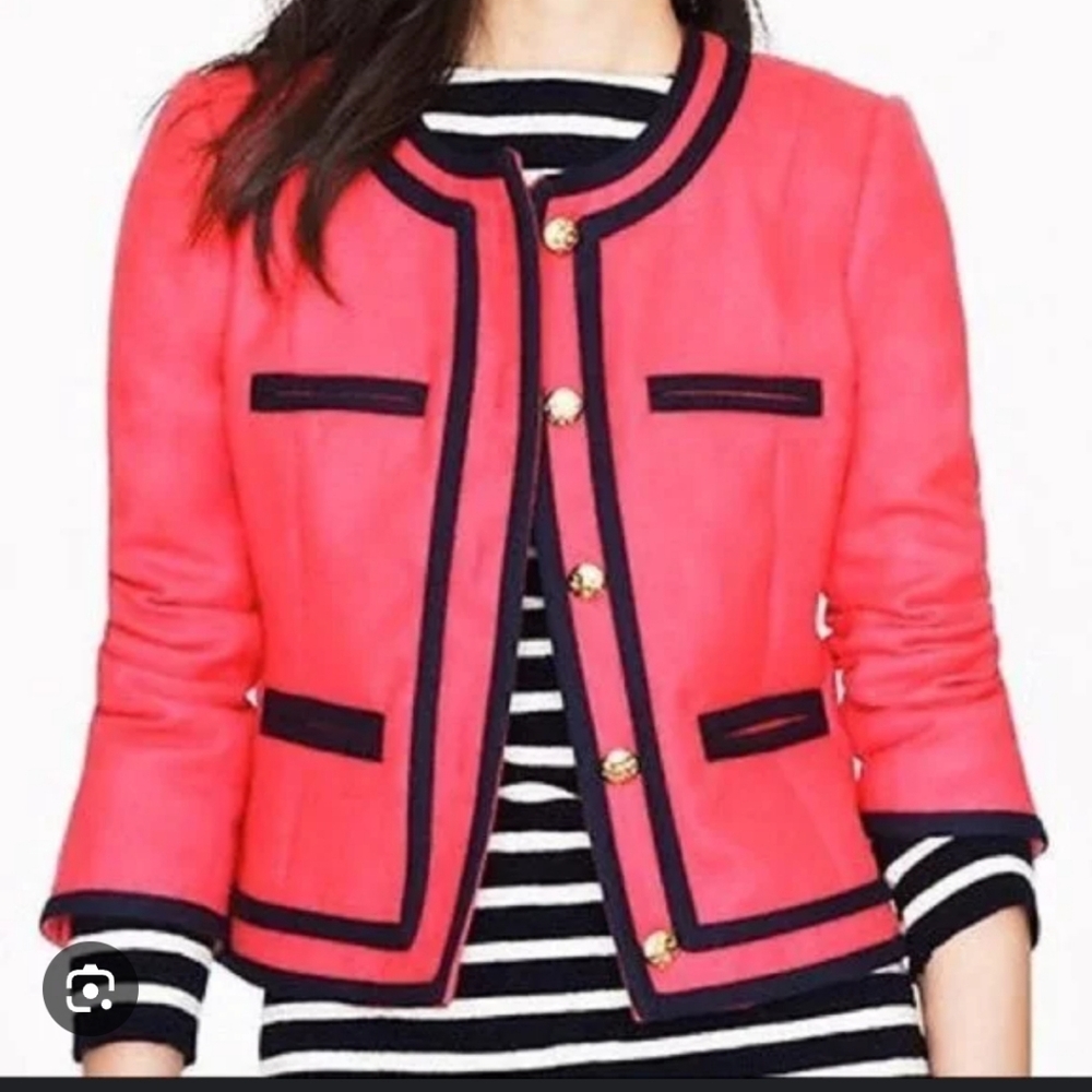 J. Crew Coral Blazer with Navy Accents and Gold Buttons